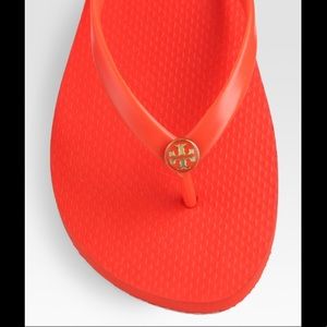 Tory Burch Logo Thong Flip Flops Orange 6.5 VGUC